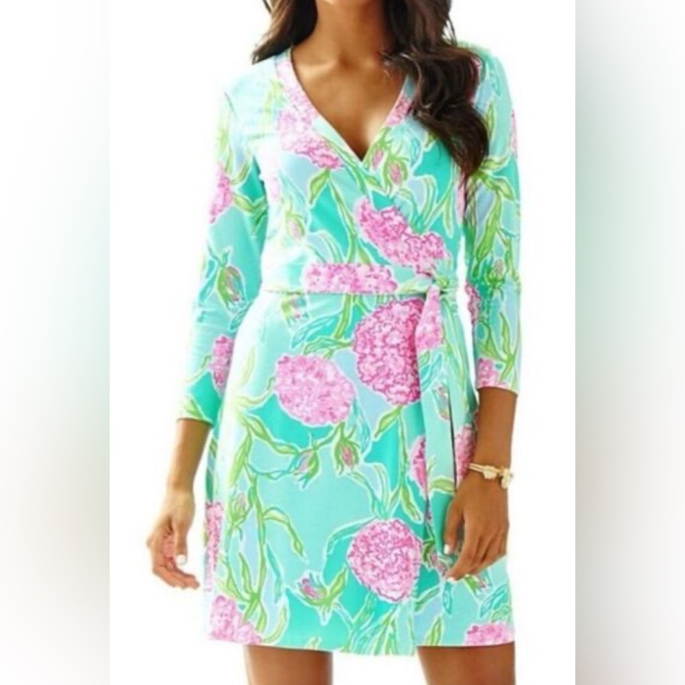 LILLY PULITZER | Meridian Wrap Dress in Poolside Blue Going Stag | L